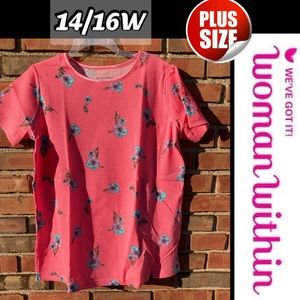 14/16 Plus Size S/S Waffle Floral Carnation Pink